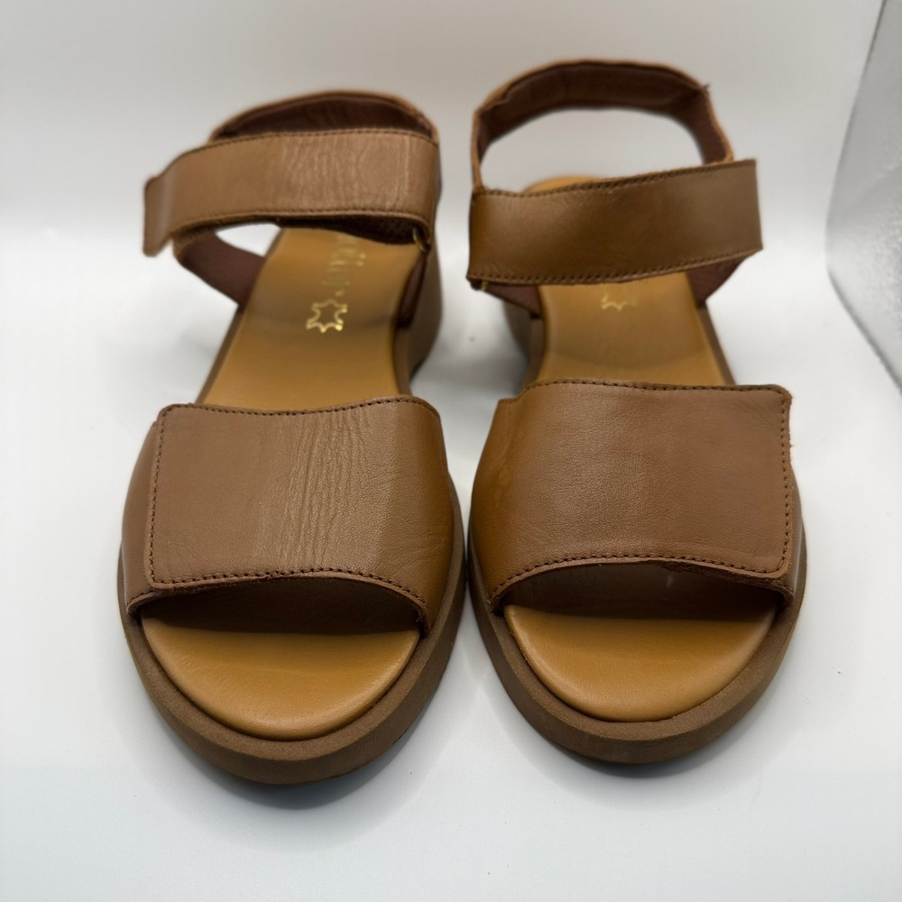 Hotter Tan Leather Comfort Platform Sandals Adjustable UK 6/ US 8-8.5 Womens